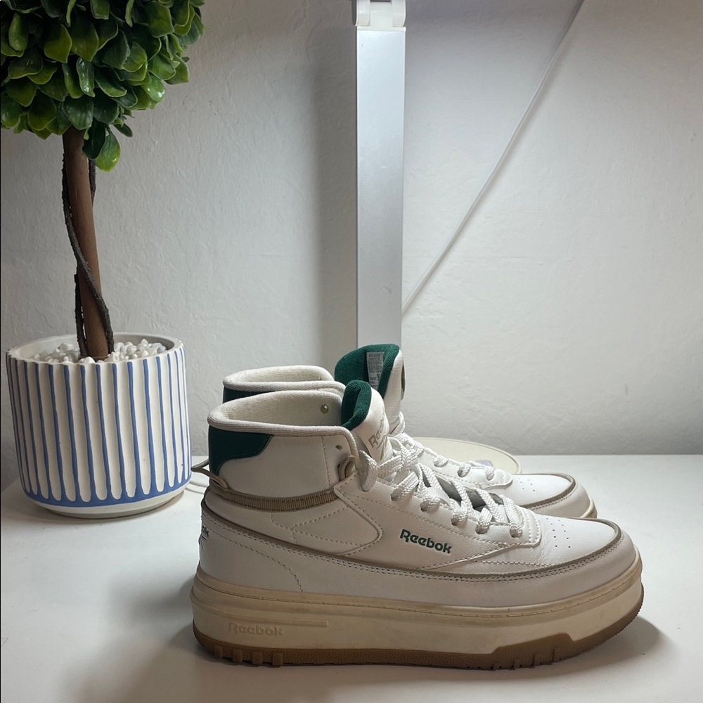 Reebok White and Green High-Top Sneakers - Picture 3 of 7